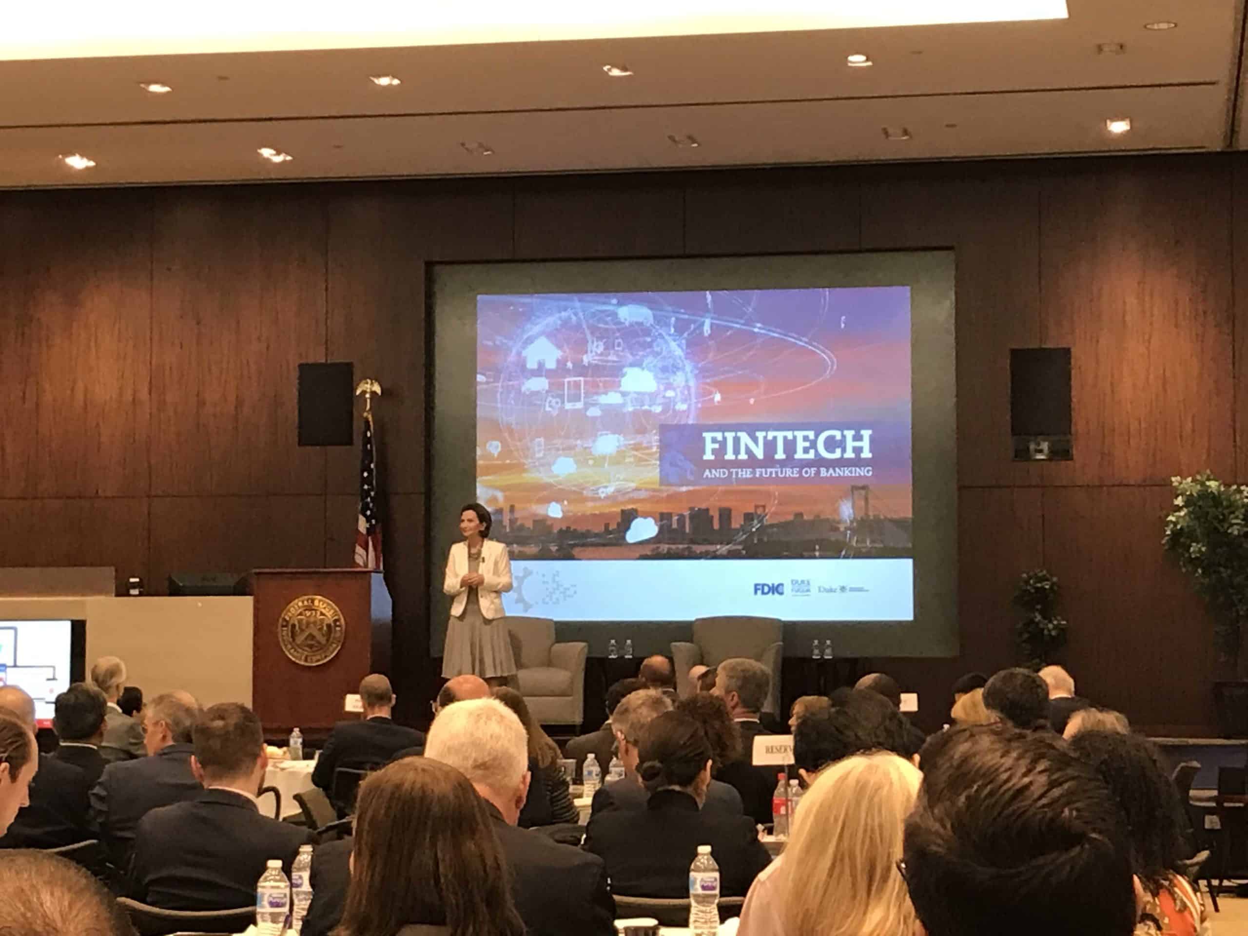 FDIC Chairman Jelena McWilliams at her agency's Fintech and the Future of Banking event in Washington, D.C., on Wednesday.