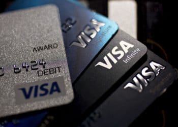 Visa Inc. credit and debit cards are arranged for a photograph in Washington, D.C., U.S., on Monday, April 22, 2019. Visa Inc. is scheduled to release earnings figures on April 24.