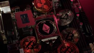 Bitcoin Btc, Ripple, Ethereum, Cpu Central Processor On Digital Pc Motherboard Cryptocurrency Mining