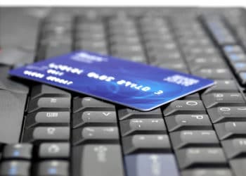Credit card on computer keyboard