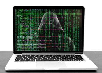 A computer hacker appears on a screen