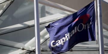 A flag displaying Capital One's logo
