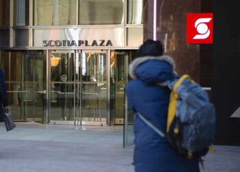 The Bank of Nova Scotia (Scotiabank) headquarters in Toronto, Ontario, Canada, on Wednesday, March 8, 2023. Rising rates are expanding Canadian banks' net interest margin, but a flatter and inverted yield curve limits upside, and a peak may come in 2023. Photographer: Della Rollins/Bloomberg