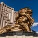 A lion statue stands in front of the MGM Grand Hotel and Casino in Las Vegas, Nevada, U.S., on Sunday, July 26, 2020. MGM Resorts International is scheduled to releasing earnings figures on July 30.