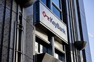 A KeyBank branch in downtown Salt Lake City, Utah, US, on Monday, July 10, 2023. KeyCorp is scheduled to release earnings figures on July 20.