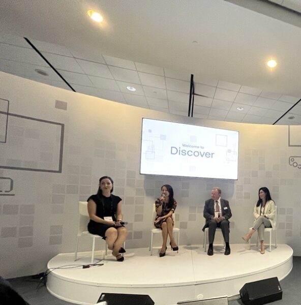 Deutsche Bank's Inwha Huh, far right, speaks at Sibos 2023.