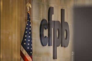 The Consumer Financial Protection Bureau (CFPB) headquarters in Washington, D.C., U.S., on Saturday, April 16, 2022. The Credit-reporting company TransUnion is an "out-of-control" repeat offender engaging in deceptive marketing practices the CFPB alleged this week after filing a lawsuit.
