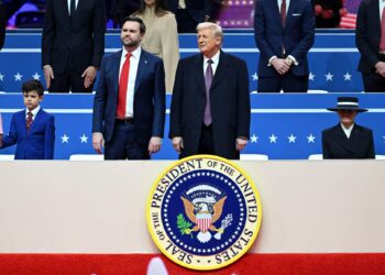 US Second Lady Usha Chilukuri Vance, from left, Vice President JD Vance, President Donald Trump, First Lady Melania Trump, and Barron Trump, son of US President-elect Donald Trump, arrive for the 60th presidential inauguration parade at Capital One Arena in Washington, DC, US, on Monday, Jan. 20, 2025. President Donald Trump launched his second term with a strident inaugural address that vowed to prioritize Americas interests with a "golden age" for the country, while taking on "a radical and corrupt establishment." Photographer: Victor J. Blue/Bloomberg