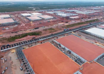 Construction work at an AI data center in Abilene, Texas, US. Photographer: Kyle Grillot/Bloomberg