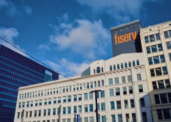 The Fiserv Inc. headquarters in Milwaukee, Wisconsin, US, on Wednesday, Oct. 29, 2025. The Fiserv Inc. stock suffered a record plunge after the fintech slashed its outlook for full-year earnings and unveiled third-quarter results that confounded Wall Street analysts. Photographer: Caleb Santiago Alvarado/Bloomberg