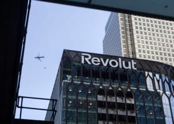 The Revolut Ltd. headquarters in Canary Wharf, London, UK, on Tuesday, Dec. 2, 2025. Measures in the UK budget to attract more companies to the London Stock Exchange will help the bourse compete against the Nasdaq for financial technology listings, the chair of challenger bank Revolut Ltd. said. Photographer: Chris Ratcliffe/Bloomberg