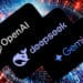 The logos of OpenAI, DeepSeek and Google Gemini artificial intelligence apps on mobile phones, arranged in Riga, Latvia, on Wednesday, Jan. 29, 2025. Microsoft Corp. and OpenAI are investigating whether data output from OpenAIs technology was obtained in an unauthorized manner by a group linked to Chinese artificial intelligence startup DeepSeek, according to people familiar with the matter. Photographer: Andrey Rudakov/Bloomberg