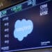 Salesforce Inc. signage on the floor of the New York Stock Exchange (NYSE) in New York, US, on Monday, April 20, 2026. A rally in oil drove stocks lower as a turbulent weekend in the Middle East cast doubt on prospects for peace talks between the US and Iran before their fragile ceasefire deal expires. Photographer: Michael Nagle/Bloomberg