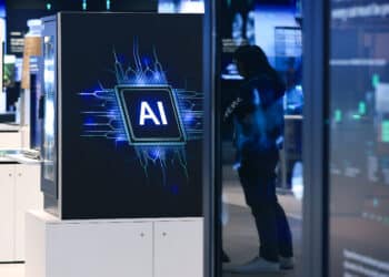 An Artificial Intelligence (AI) logo at the Siemens AG booth at the Hannover Messe 2026 trade fair in Hannover, Germany, on Sunday, April 19, 2026. Siemens will prioritize artificial-intelligence investments in the US and China if the European Union doesnt adapt its restrictive regulations, according to Chief Executive Officer Roland Busch.