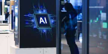 An Artificial Intelligence (AI) logo at the Siemens AG booth at the Hannover Messe 2026 trade fair in Hannover, Germany, on Sunday, April 19, 2026. Siemens will prioritize artificial-intelligence investments in the US and China if the European Union doesnt adapt its restrictive regulations, according to Chief Executive Officer Roland Busch.
