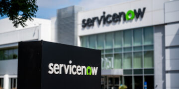 Signage outside the ServiceNow headquarters in Santa Clara, California, US, on Thursday, Sept. 4, 2025. ServiceNow Inc. is offering federal agencies discounts of as much as 70% on its software, a move aimed at spurring adoption as the Trump administration presses for faster government implementation of artificial intelligence tools. Photographer: David Paul Morris/Bloomberg