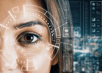 Woman have biometric scan of face