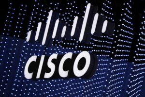 Cisco logo on a wall of lights