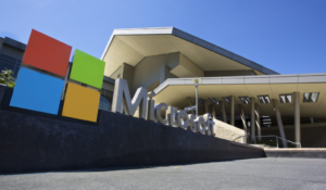 The Microsoft sign outside its headquarters