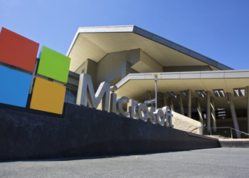The Microsoft sign outside its headquarters