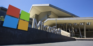 The Microsoft sign outside its headquarters