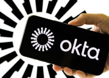 The Okta logo on a phone