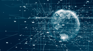 digital globe surrounded by interconnected data streams