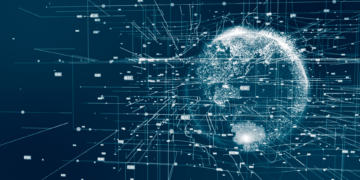 digital globe surrounded by interconnected data streams