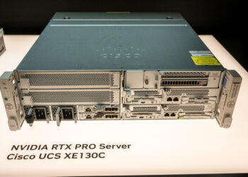 The Nvidia RTX PRO Server Cisco UCS XE130C displayed on the exhibition floor at the Nvidia GTC conference in San Jose, California, US, on Tuesday, March 17, 2026. Nvidia Corp. Chief Executive Officer Jensen Huang said the company is firing up manufacturing of H200 AI accelerators for customers in China, a sign of progress in the chipmakers effort to reenter the vital market. Photographer: David Paul Morris/Bloomberg