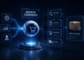 A futuristic AI agent autonomously manages product discovery, evaluation, purchase and delivery