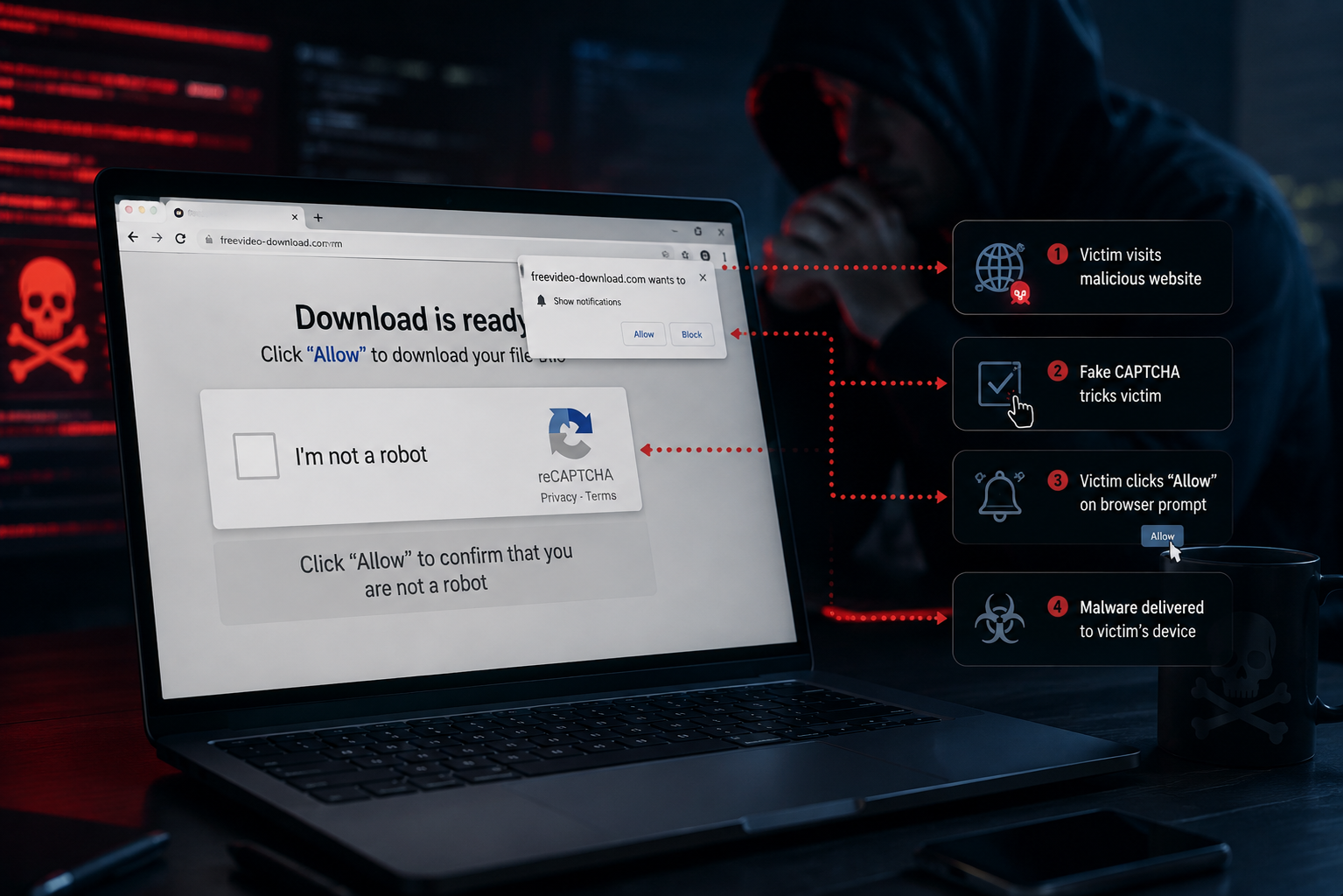 a fake CAPTCHA being used to introduce malware to a victim's computer