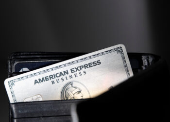 An American Express credit card arranged in New York, US, on Wednesday, Oct. 18, 2023. American Express Co. is scheduled to release earnings figures on October 20. Photographer: Angus Mordant/Bloomberg