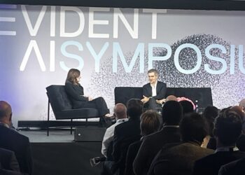 Marco Argenti on stage at Evident AI Symposium