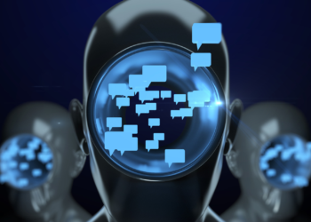 instant message bubbles in the heads of robots